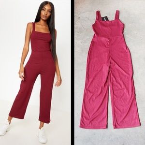 pretty little thing burgundy jumpsuit